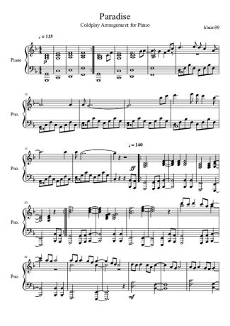 Coldplay  score for Piano