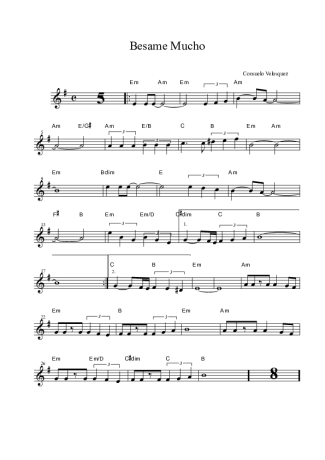 Consuelo Velazquez Besame Mucho score for Tenor Saxophone Soprano (Bb)