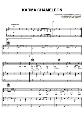 Culture Club Karma Chameleon score for Piano