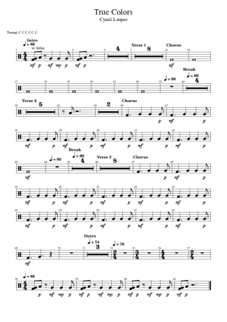 Cyndi Lauper True Colors score for Drums