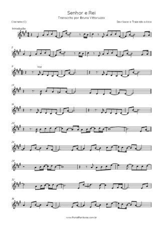 Davi Sacer e Trazendo a Arca Senhor E Rei score for Clarinet (C)