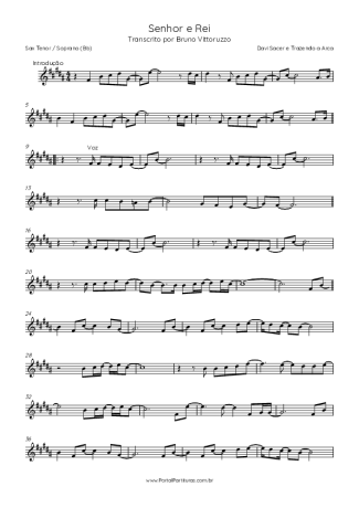 Davi Sacer e Trazendo a Arca Senhor E Rei score for Tenor Saxophone Soprano (Bb)