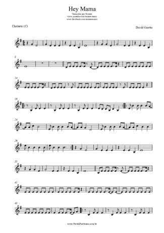 David Guetta Hey Mama score for Clarinet (C)