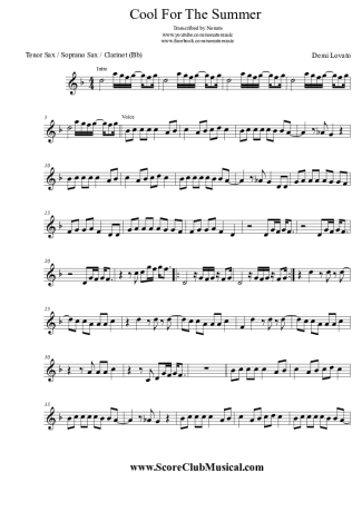 Demi Lovato Cool For The Summer score for Tenor Saxophone Soprano (Bb)