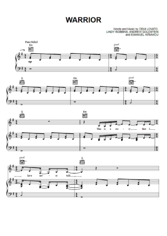 Demi Lovato Warrior score for Piano