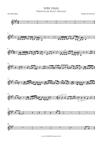 Desejo de Menina Vida Vazia score for Clarinet (Bb)