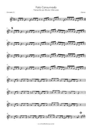 Djavan Fato Consumado score for Clarinet (C)