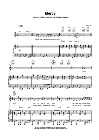 Duffy Mercy score for Piano