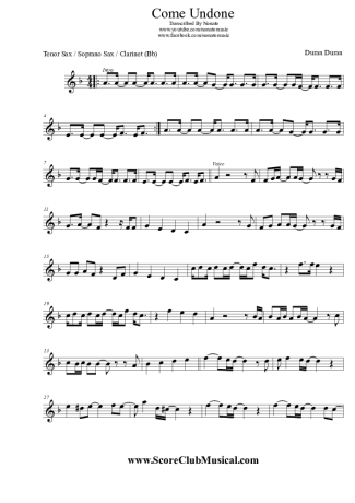 Duran Duran  score for Clarinet (Bb)