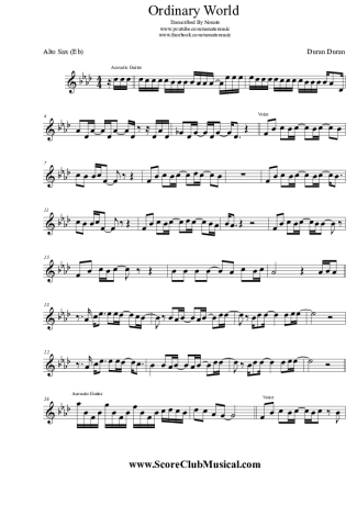 Duran Duran Ordinary World score for Alto Saxophone