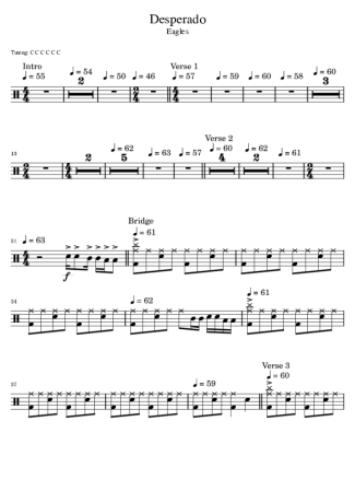 Eagles Desperado score for Drums