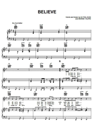 Elton John Believe score for Piano