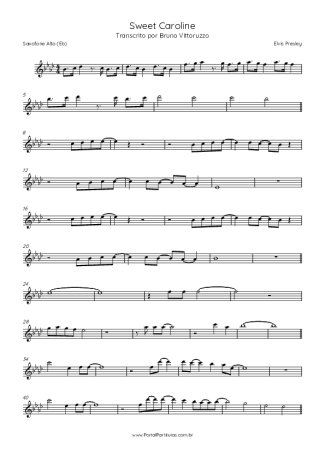 Elvis Presley Sweet Caroline score for Alto Saxophone