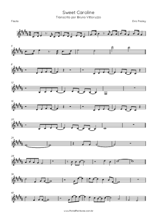 Elvis Presley Sweet Caroline score for Flute