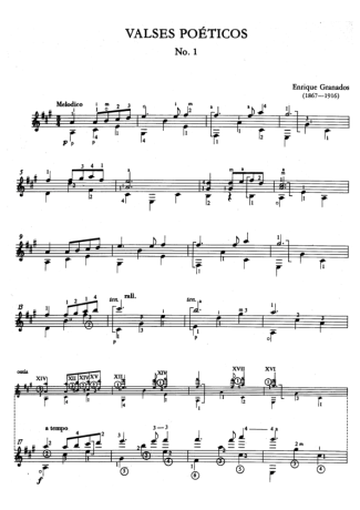 Enrique Granados Valses Poéticos Nº1 score for Acoustic Guitar