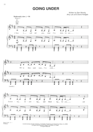 Evanescence  score for Piano