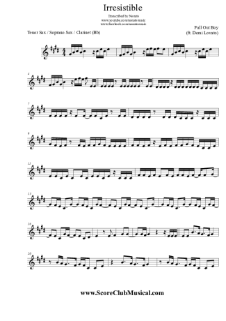 Fall Out Boy Irresistible (ft. Demi Lovato) score for Tenor Saxophone Soprano (Bb)