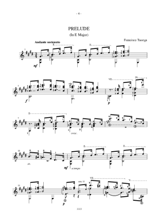 Francisco Tárrega Prelude In E Major score for Acoustic Guitar