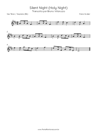 Franz Gruber Silent Night (Holy Night) score for Tenor Saxophone Soprano (Bb)