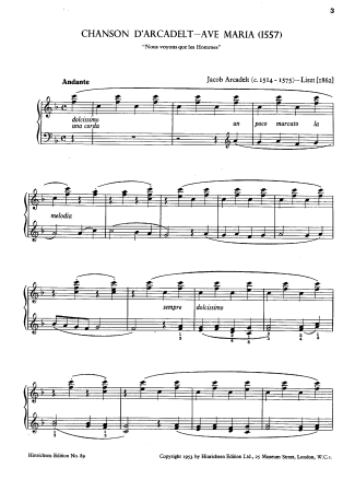 Franz Liszt Ave Maria D´Arcadelt S.183 2 score for Piano