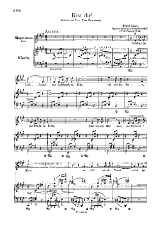 Franz Liszt Bist Du S.277 score for Piano