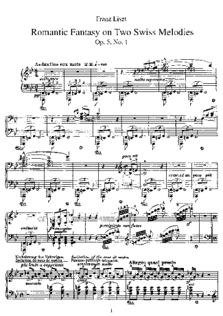 Franz Liszt Fantaisie Romantique Sur Deux Mélodies Suisses S.157 score for Piano