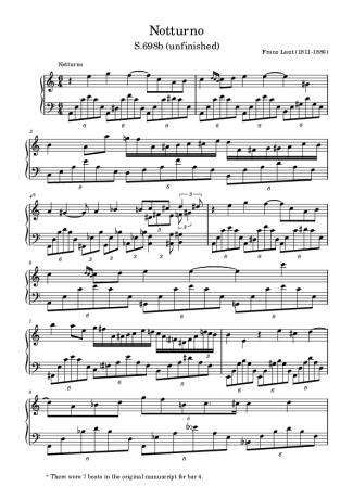 Franz Liszt Notturno S.698b score for Piano