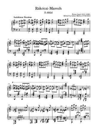 Franz Liszt Rákóczi Marsch S.692d score for Piano