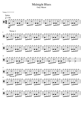 Gary Moore Midnight Blues score for Drums