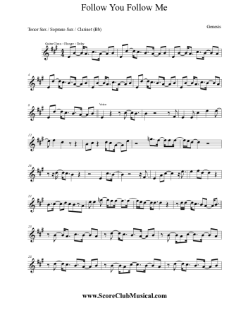 Genesis Follow You Follow Me score for Clarinet (Bb)