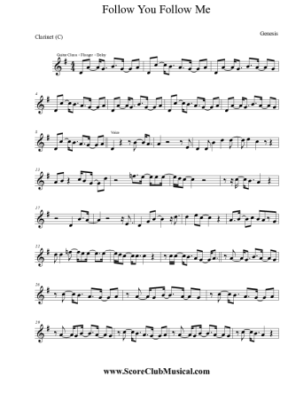 Genesis Follow You Follow Me score for Clarinet (C)