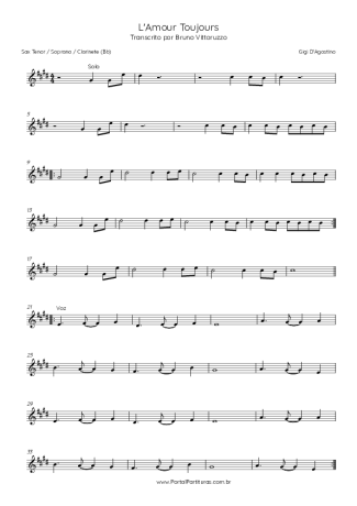 Gigi D´Agostino L´Amour Toujours score for Clarinet (Bb)