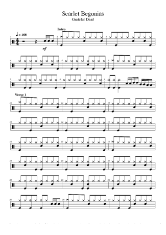 Grateful Dead Scarlet Begonias score for Drums