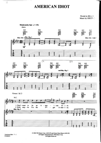 Green Day  score for Guitar