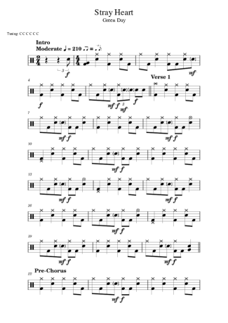 Green Day Stray Heart score for Drums