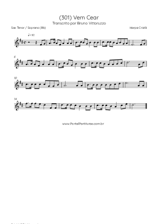 Harpa Cristã (301) Vem Cear score for Tenor Saxophone Soprano (Bb)