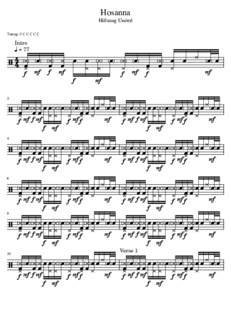 Hillsong United Hosanna score for Drums