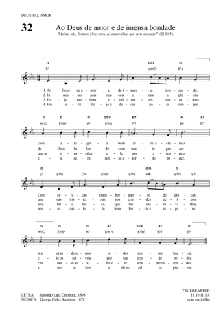 Hinário Para o Culto Cristão Ao Deus De Amor E Imensa Bondade score for Keyboard