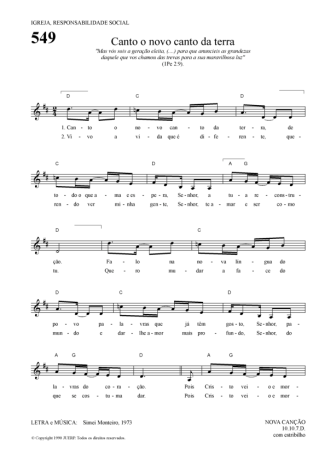 Hinário Para o Culto Cristão Canto O Novo Canto Da Terra score for Keyboard