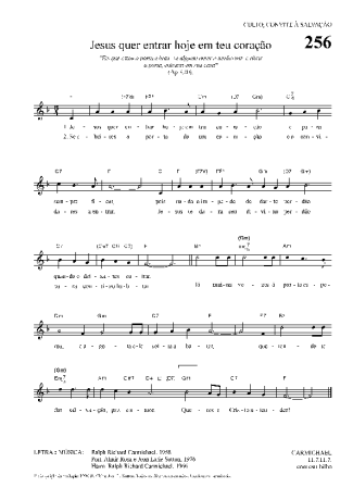 Hinário Para o Culto Cristão Jesus Quer Entrar Hoje Em Teu Coração score for Keyboard