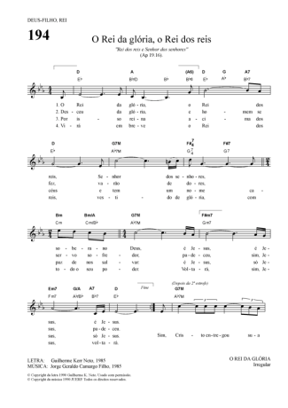 Hinário Para o Culto Cristão O Rei Da Glória O Rei Dos Reis score for Keyboard