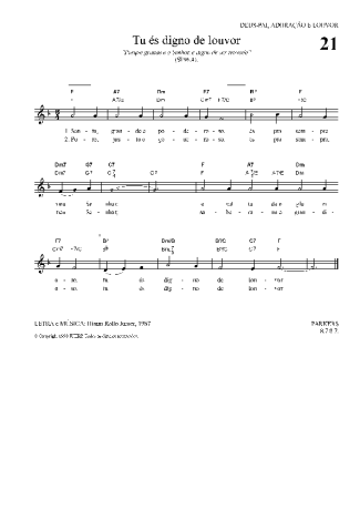 Hinário Para o Culto Cristão Tu és Digno De Louvor score for Keyboard