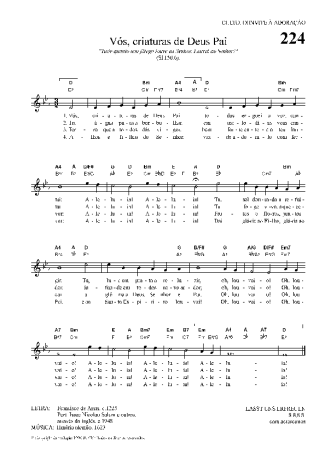 Hinário Para o Culto Cristão Vós Criaturas De Deus Pai score for Keyboard