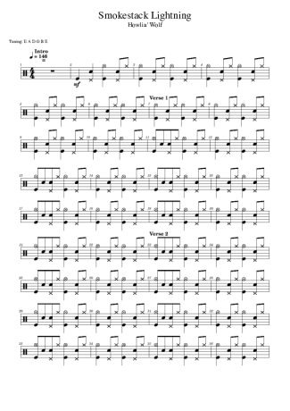 Howlin´ Wolf Smokestack Lightning score for Drums