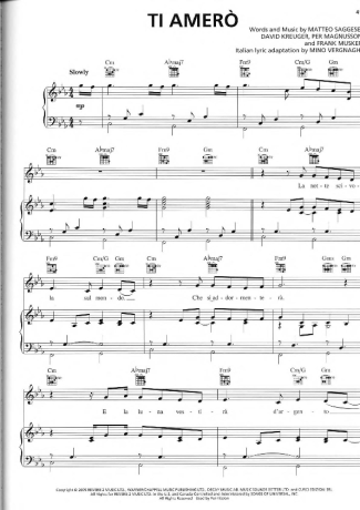 Il Divo Ti Amero score for Piano