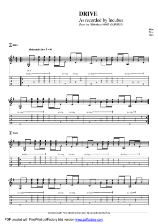 Incubus  score for Guitar