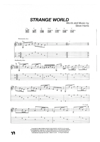 Iron Maiden Strange World score for Guitar