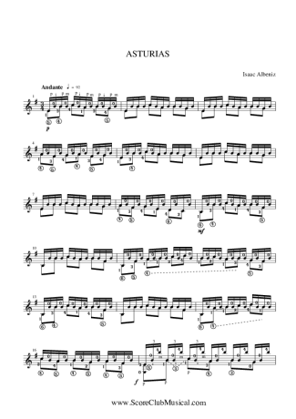 Isaac Albéniz Asturias score for Acoustic Guitar