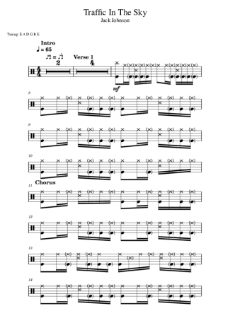 Jack Johnson Traffic In The Sky score for Drums