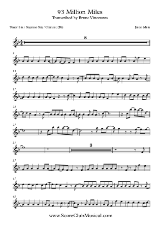 Jason Mraz  score for Clarinet (Bb)